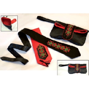 Clutch Handbag And Tie With Embroidery. Black 1