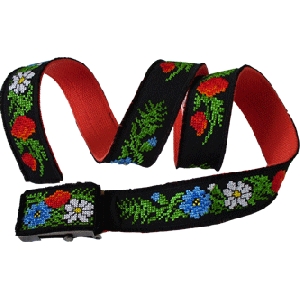 Emboroidered Black Belt With Bouquet of Flowers