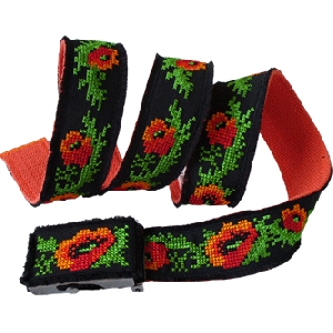 Embroidered Black Belt With Poppy's