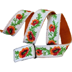 Embroidered White Belt With Poppy's