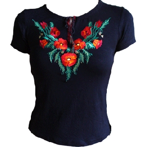 Embroidered Black Blouse With Poppy's