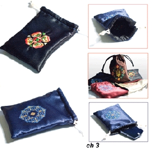 Embroidered Reversible Pouch (Black/Blue)