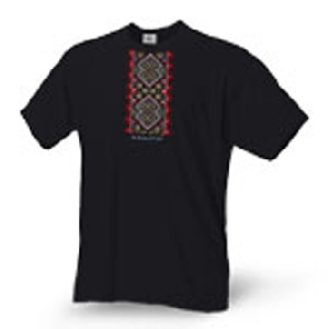 T-Shirt With Vertical Embroidery. Black