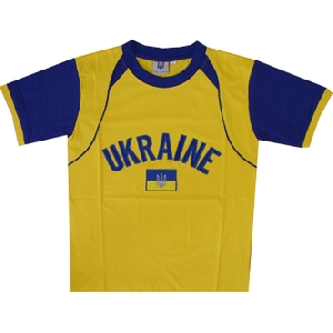 Ukrainian Stretchy T-Shirt "UKRAINE WITH FLAG"". Yellow