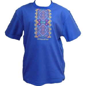 T-Shirt With Vertical Embroidery. Blue