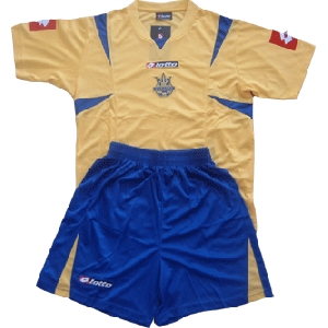 LOTTO, Home Replica Ukrainian National Team Soccer Set. Blue Shorts & Yellow Jersey