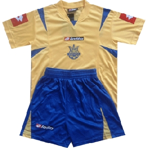 LOTTO, Home Replica Ukrainian National Team Soccer Set. # 7 Shevchenko. Blue Shorts & Yellow Jersey