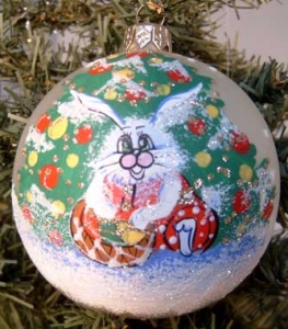 Christmas Ornaments "Happy Rabbit". Four Ornaments Per Pack.