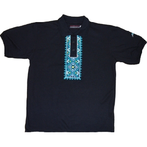  Polo Shirt With Blue Embroidered Pattern