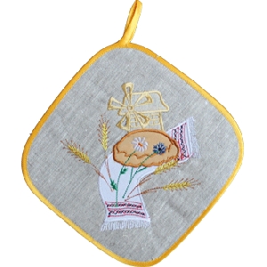 Embroidered Linen Pot Holder 1