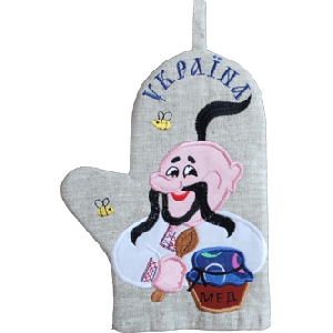 Embroidered Linen Oven Glove 3