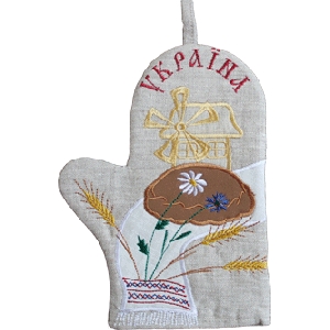 Embroidered Linen Oven Glove 2