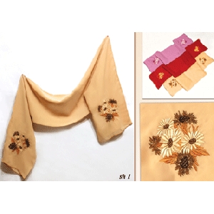 Women's Beige Chiffon Scarf With Embroidery