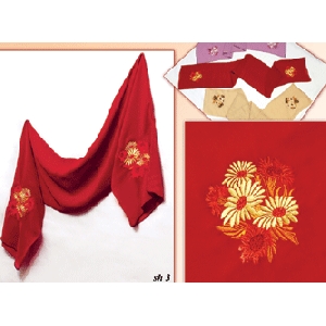 Women's Red Chiffon Scarf With Embroidery