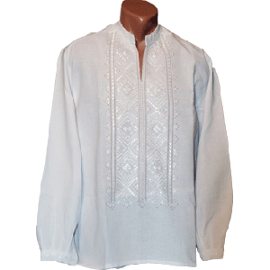 Homespun Fabric Hand Embroidered Shirt. White Embroidery On White Shirt