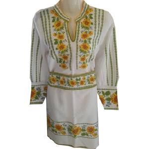 Homespun Fabric Hand Embroidered Dress. W1