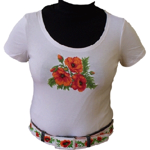 White Top And Belt With Poppy's