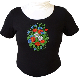 Чорна жіноча футболка з букетом квітів