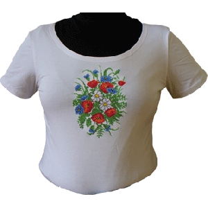 Біла жіноча футболка з букетом квітів